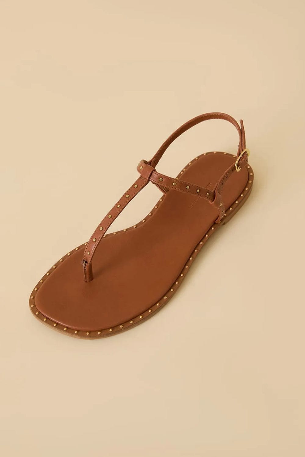 Lenny Niemeyer - Sandália Rasteira Couro Studs Caramelo