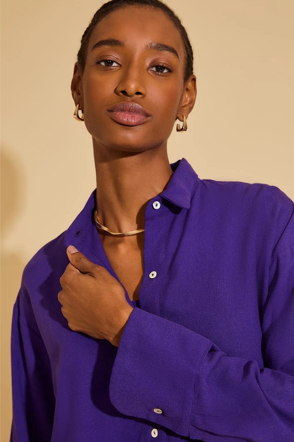 Lenny Niemeyer - Camisa Manga Longa Viscolinho Confort Jabuticaba Roxo