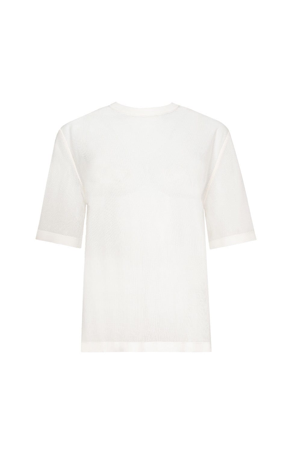 Coven - Blusa Manga Curta Gola Careca Tricot Organza Branco