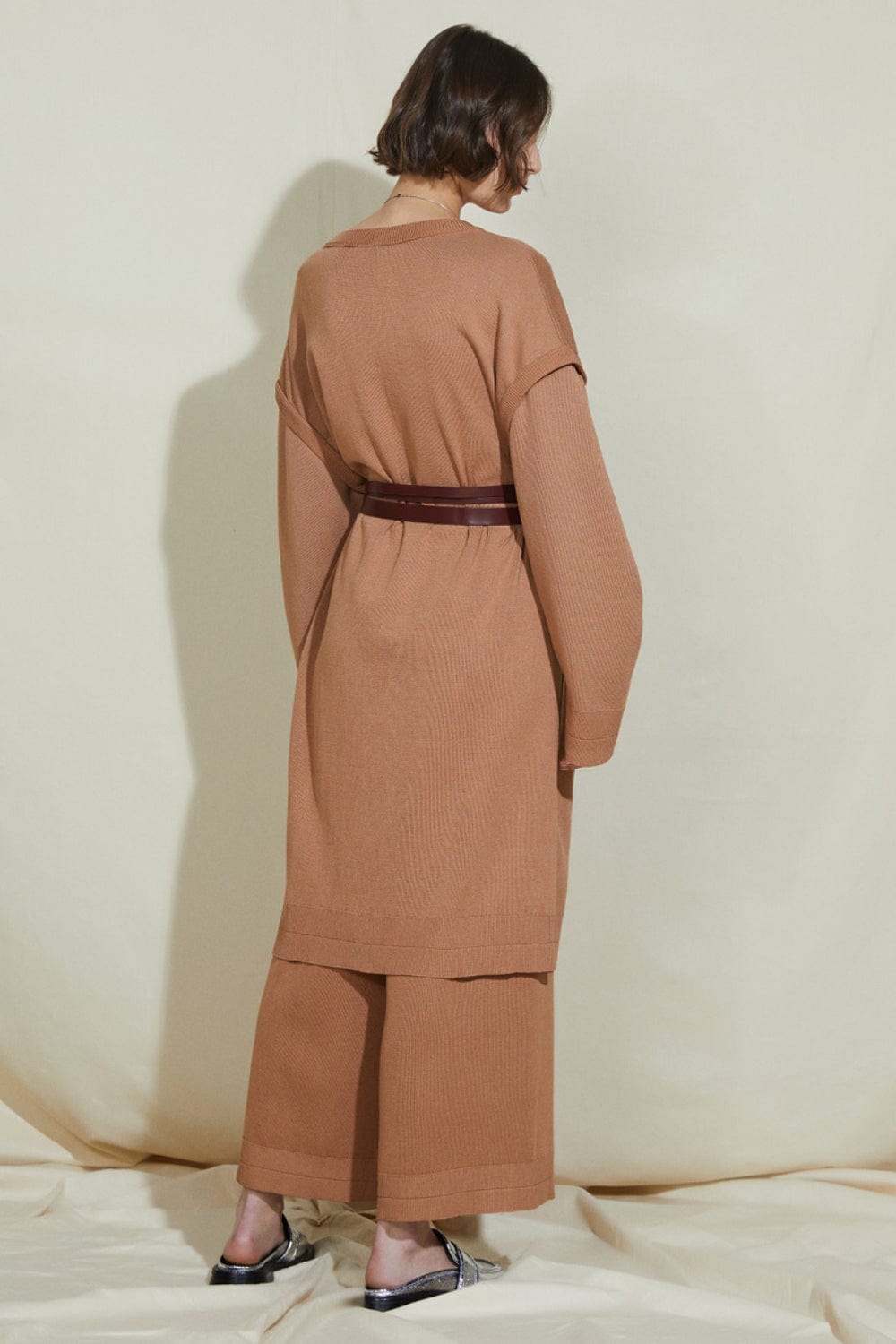 Coven - Calça Tricot Cropped Acabamento Canelado Caramelo