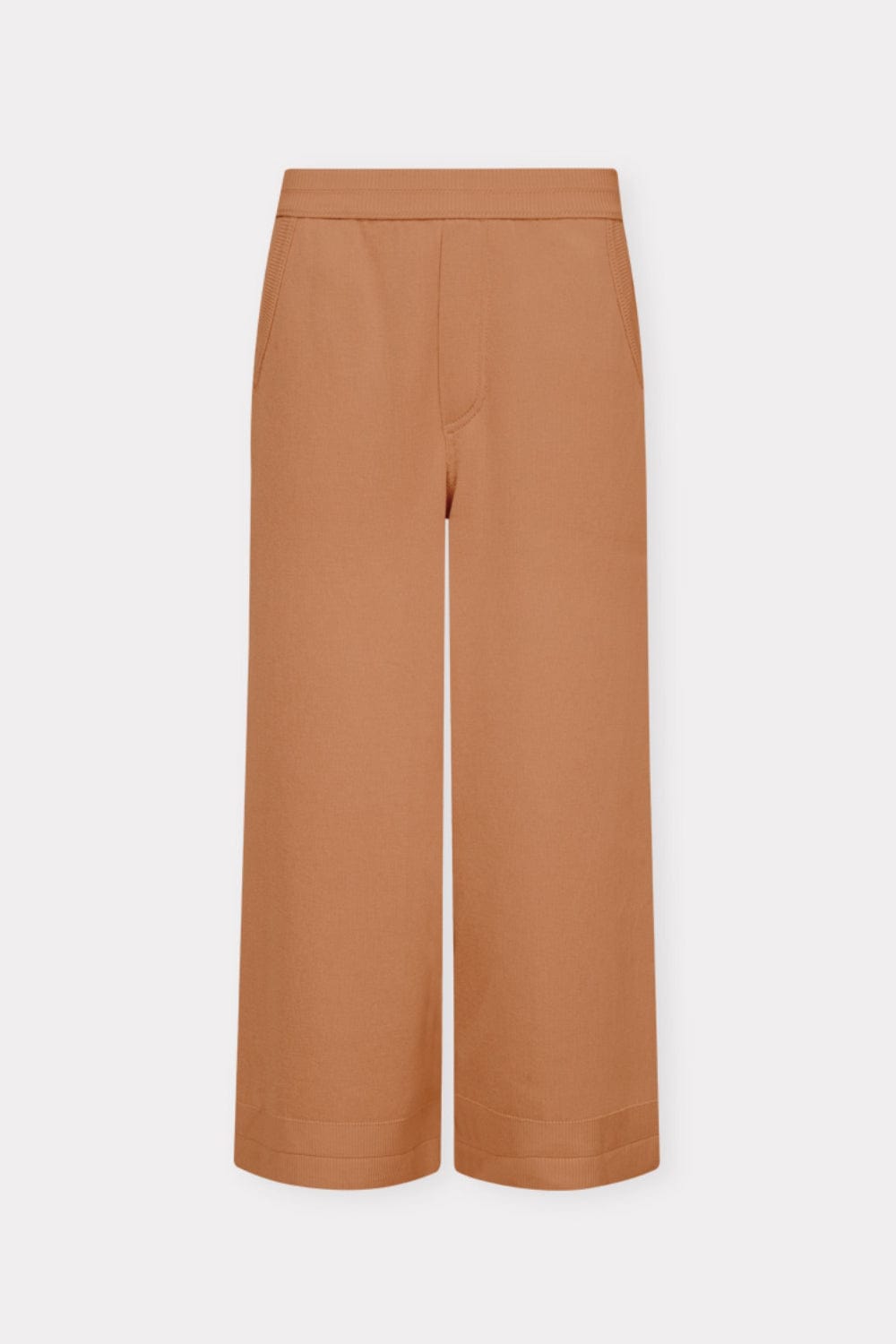 Coven - Calça Tricot Cropped Acabamento Canelado Caramelo