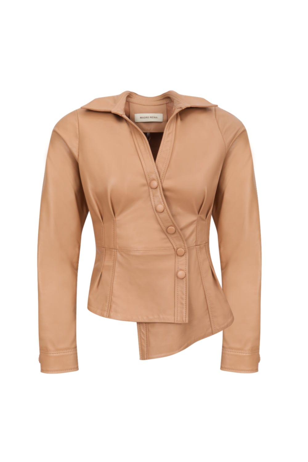 Madre Reina - Camisa Manga Longa Assimétrica Betina Couro Caramelo