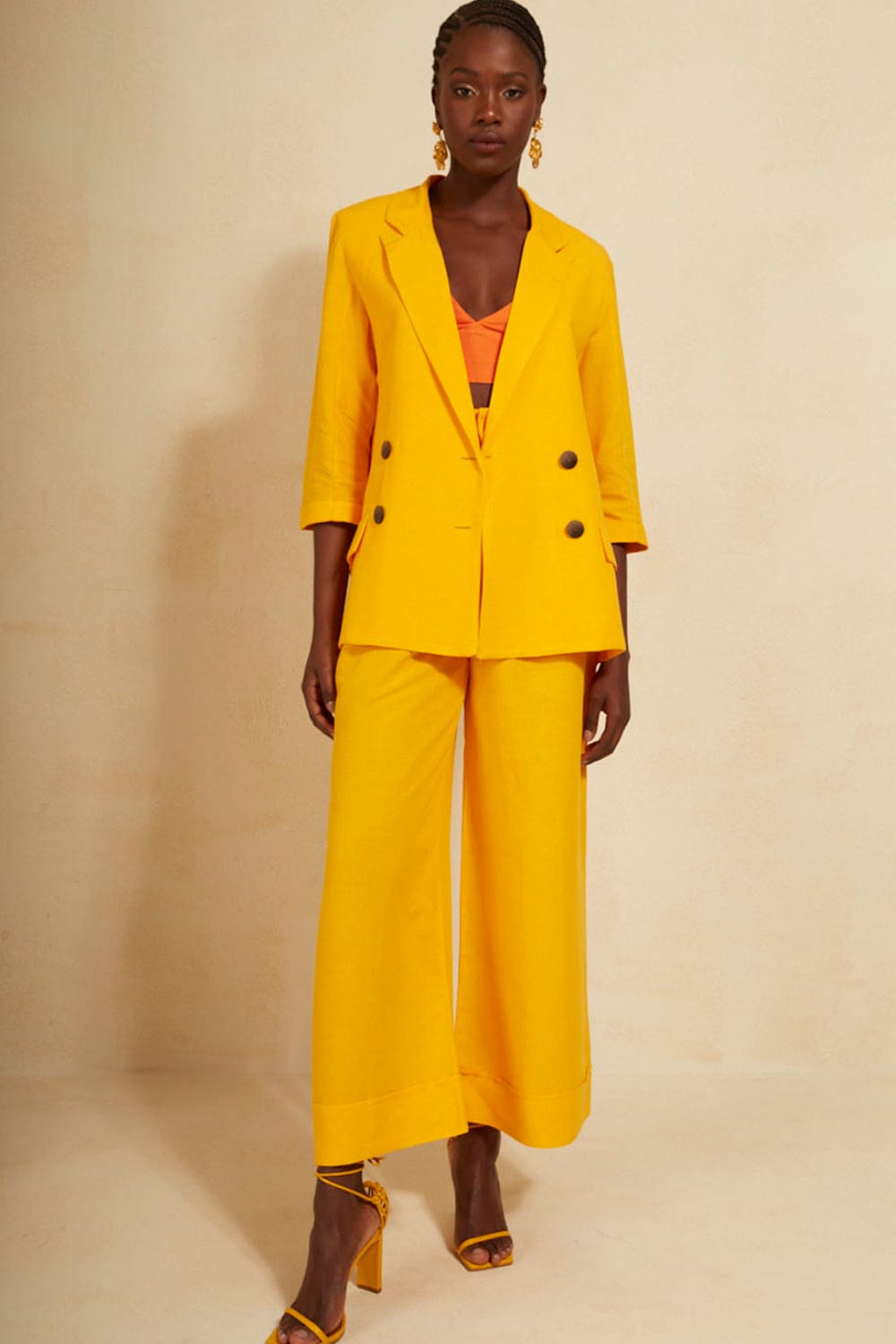 L'Cecci - Calça Alfaiataria Viscolinho Amarelo