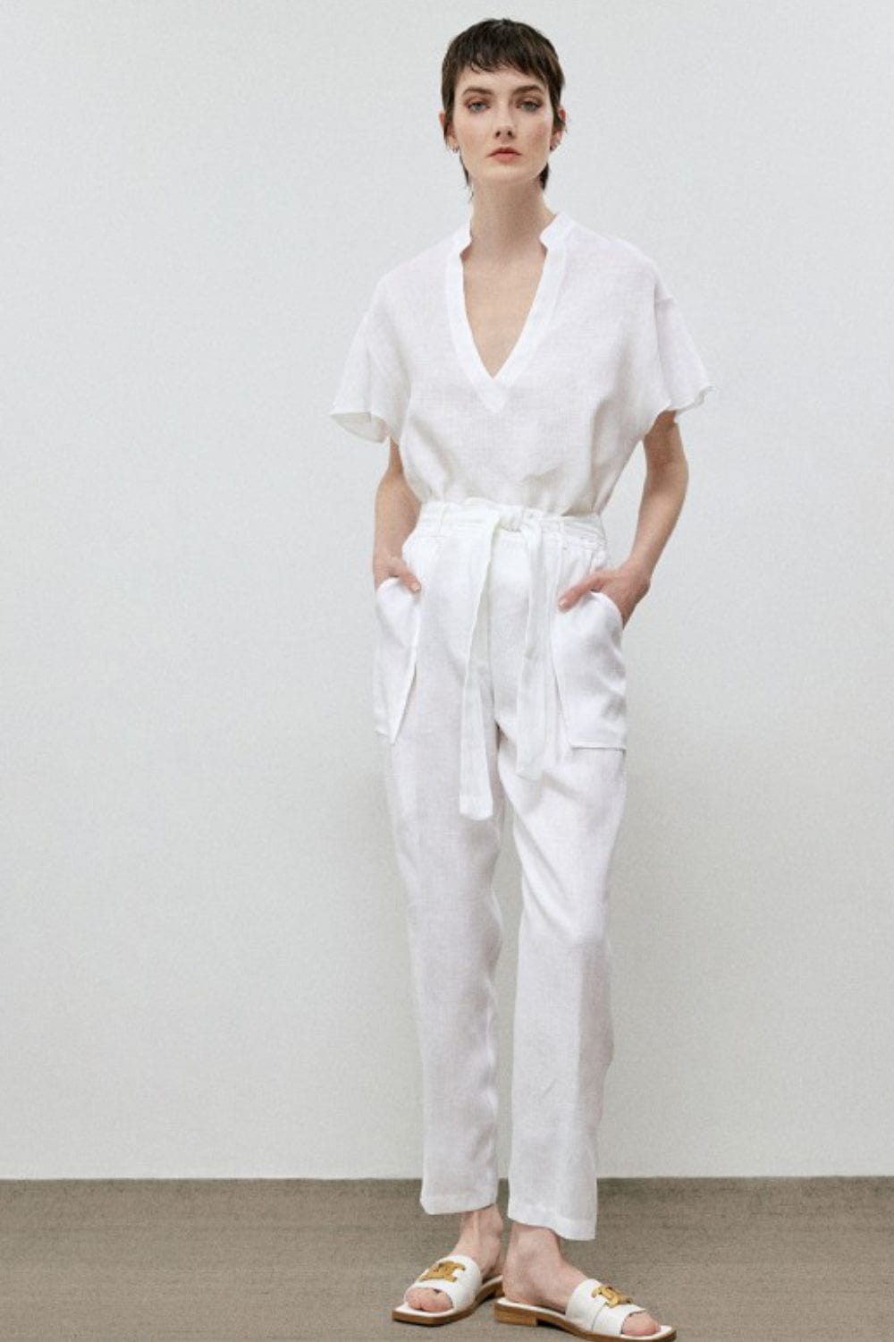 Access - Calça Clochard Linho com Faixa Branco