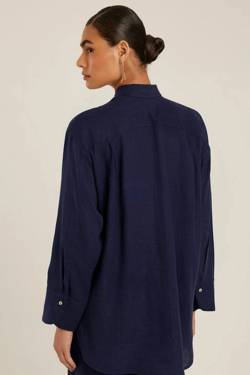 Lenny Niemeyer - Camisa Manga Longa Viscolinho Confort Azul Marinho Mare