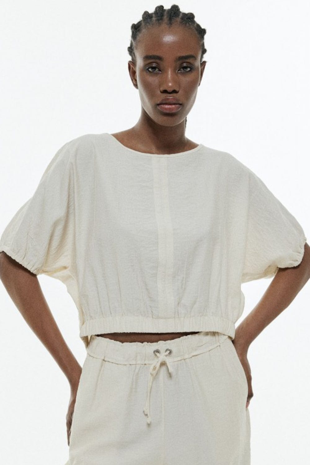 Access - Blusa Cropped Manga Curta Vanila