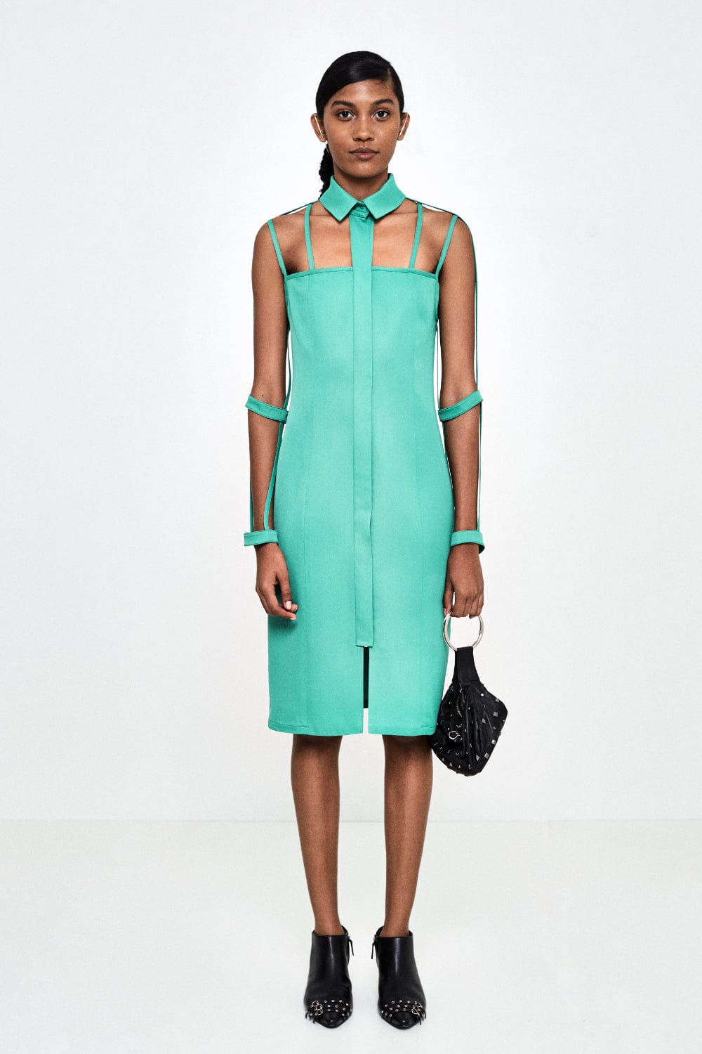 Glória Coelho - Vestido Curto Recortes Crepe Verde