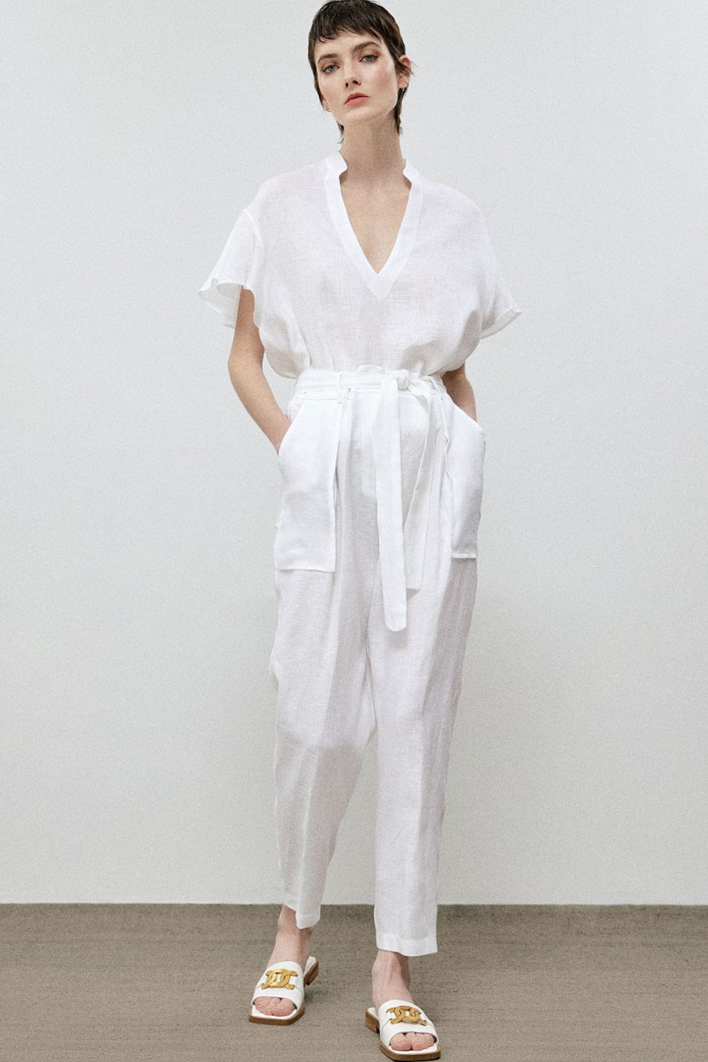 Access - Calça Clochard Linho com Faixa Branco