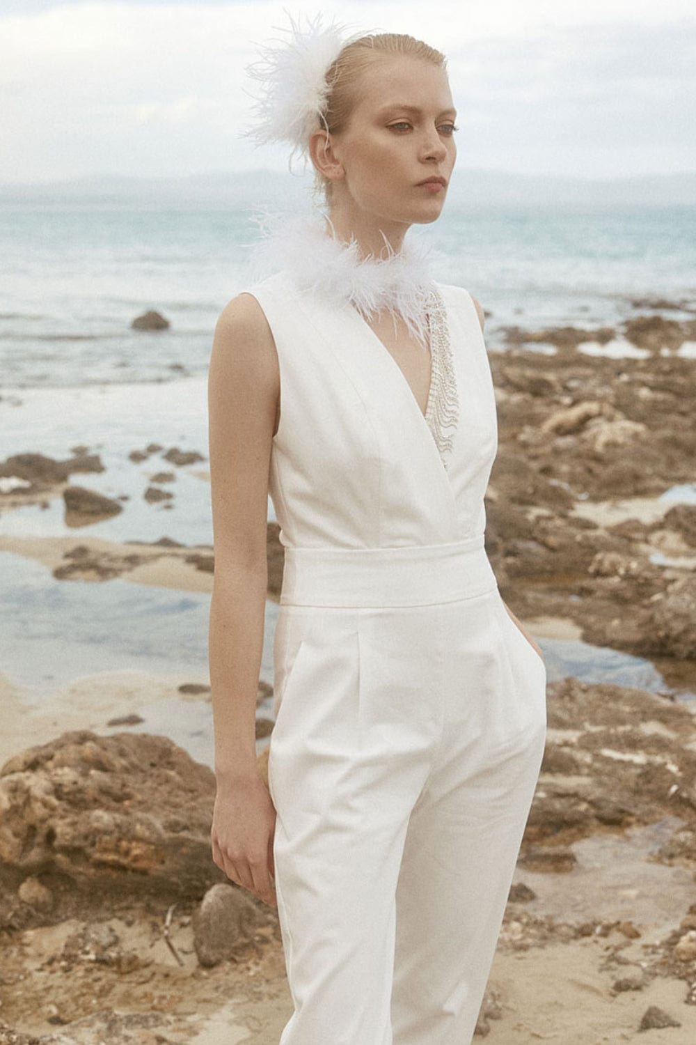 Access - Macacão com Franjas de Strass Off White