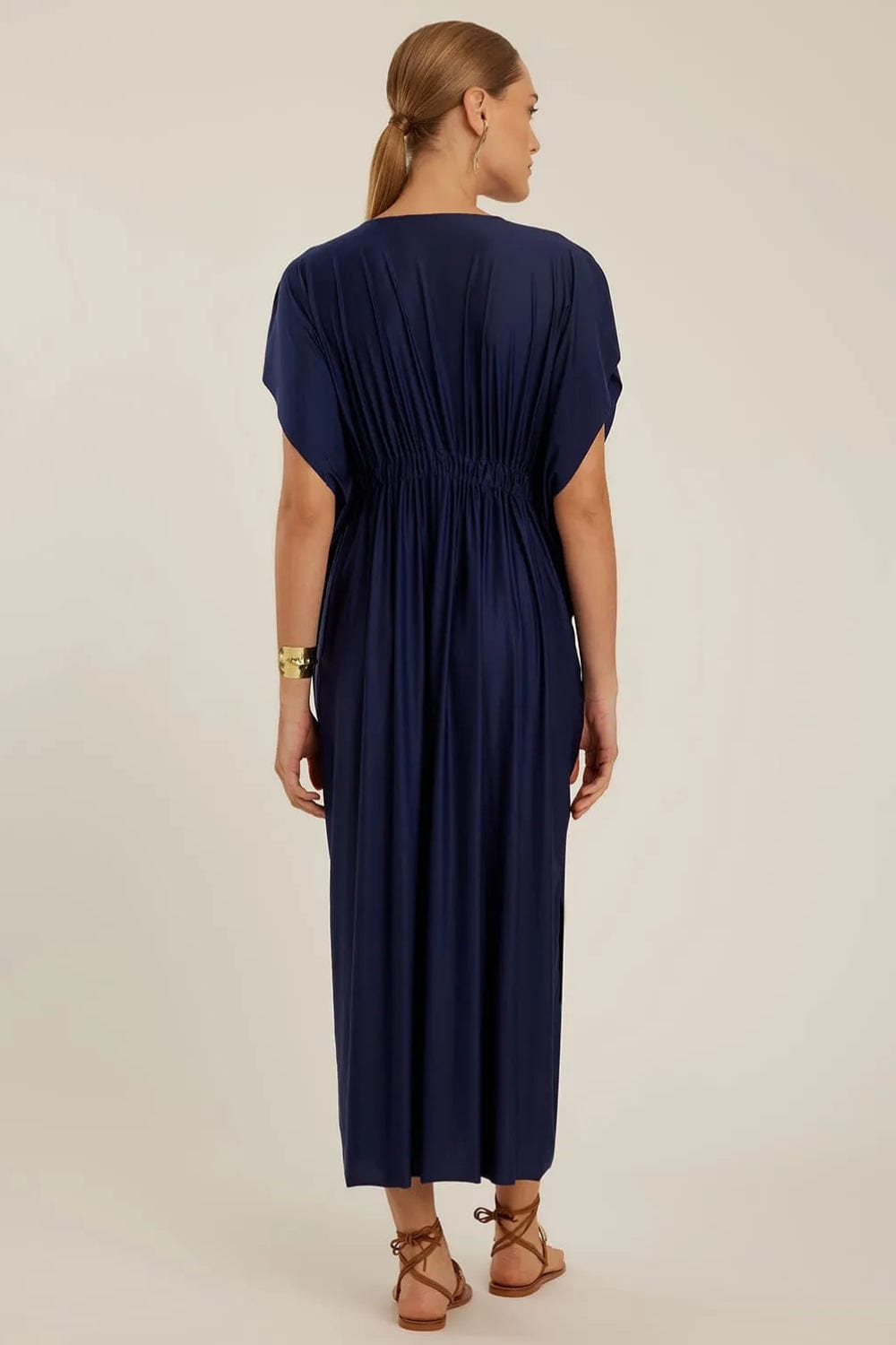 Lenny Niemeyer - Vestido Midi Manga Curta Mare Azul Marinho