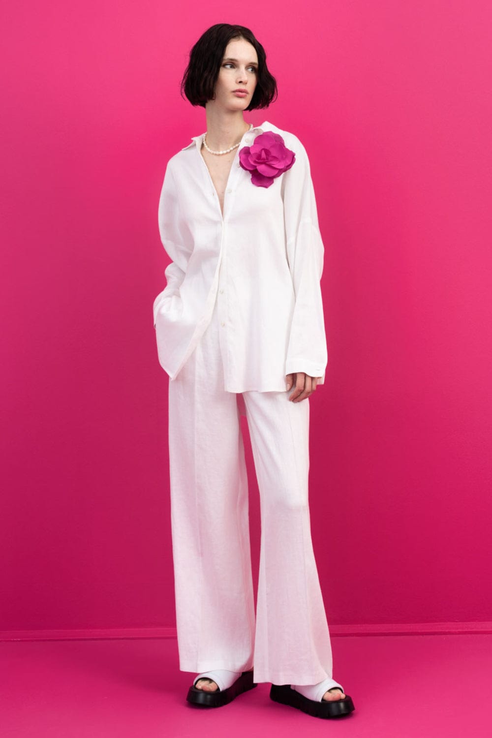 Access - Calça Alfaiataria Reta Linho Off White