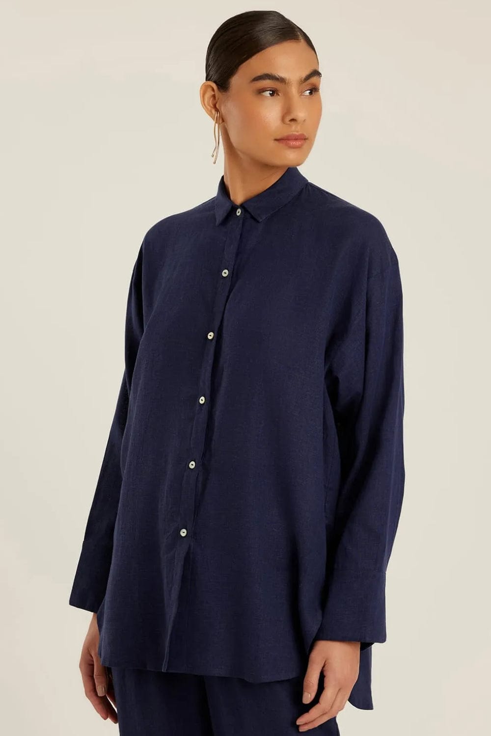 Lenny Niemeyer - Camisa Manga Longa Viscolinho Confort Azul Marinho Mare