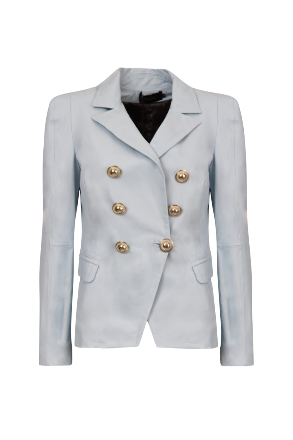 M Leal - Blazer 100% Couro Botões Azul Claro