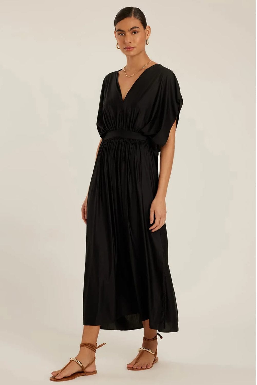 Lenny Niemeyer - Vestido Midi Saída Decote V Franzido Preto