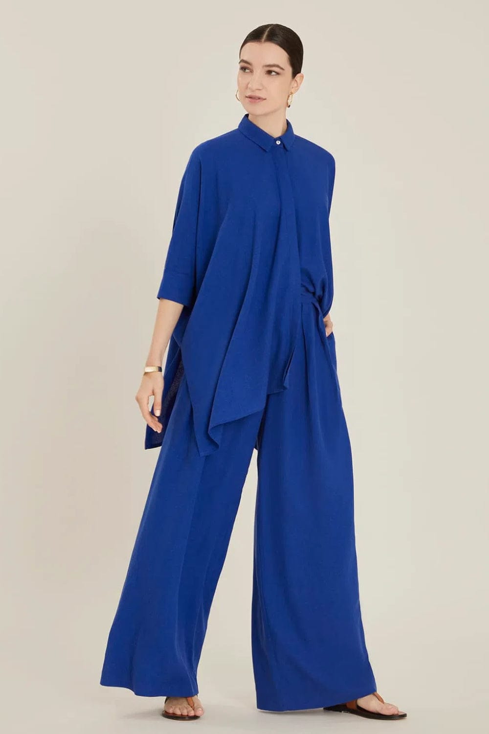 Lenny Niemeyer - Calça Pantalona Cintura Alta Viscolinho Azure