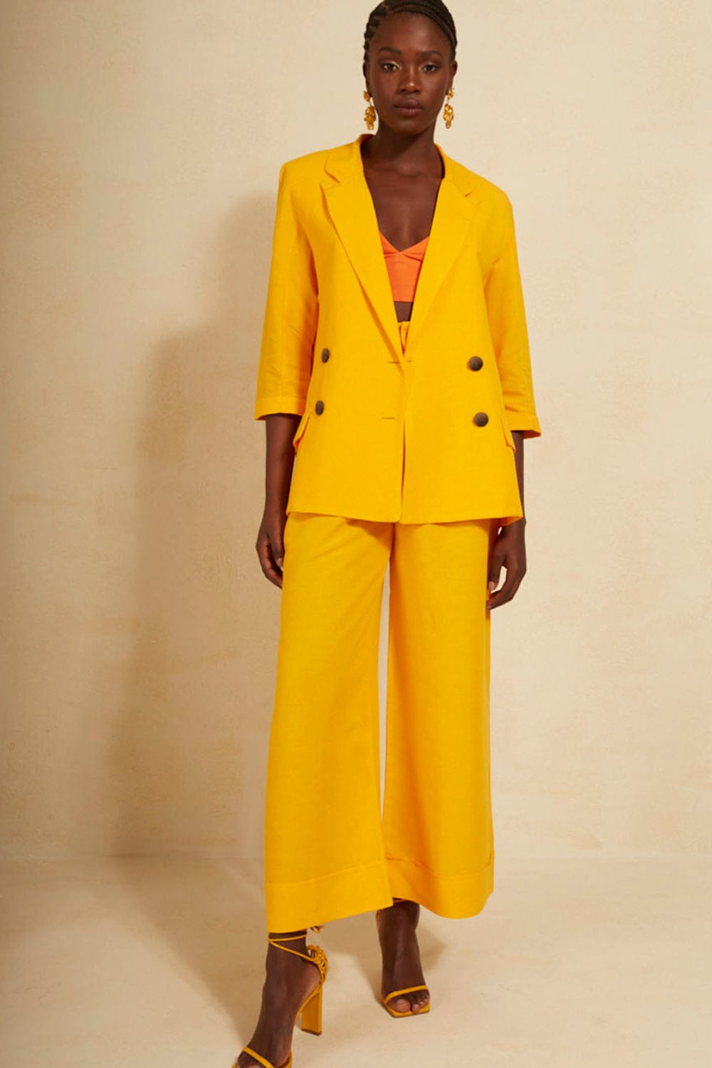 L'Cecci - Calça Alfaiataria Viscolinho Amarelo