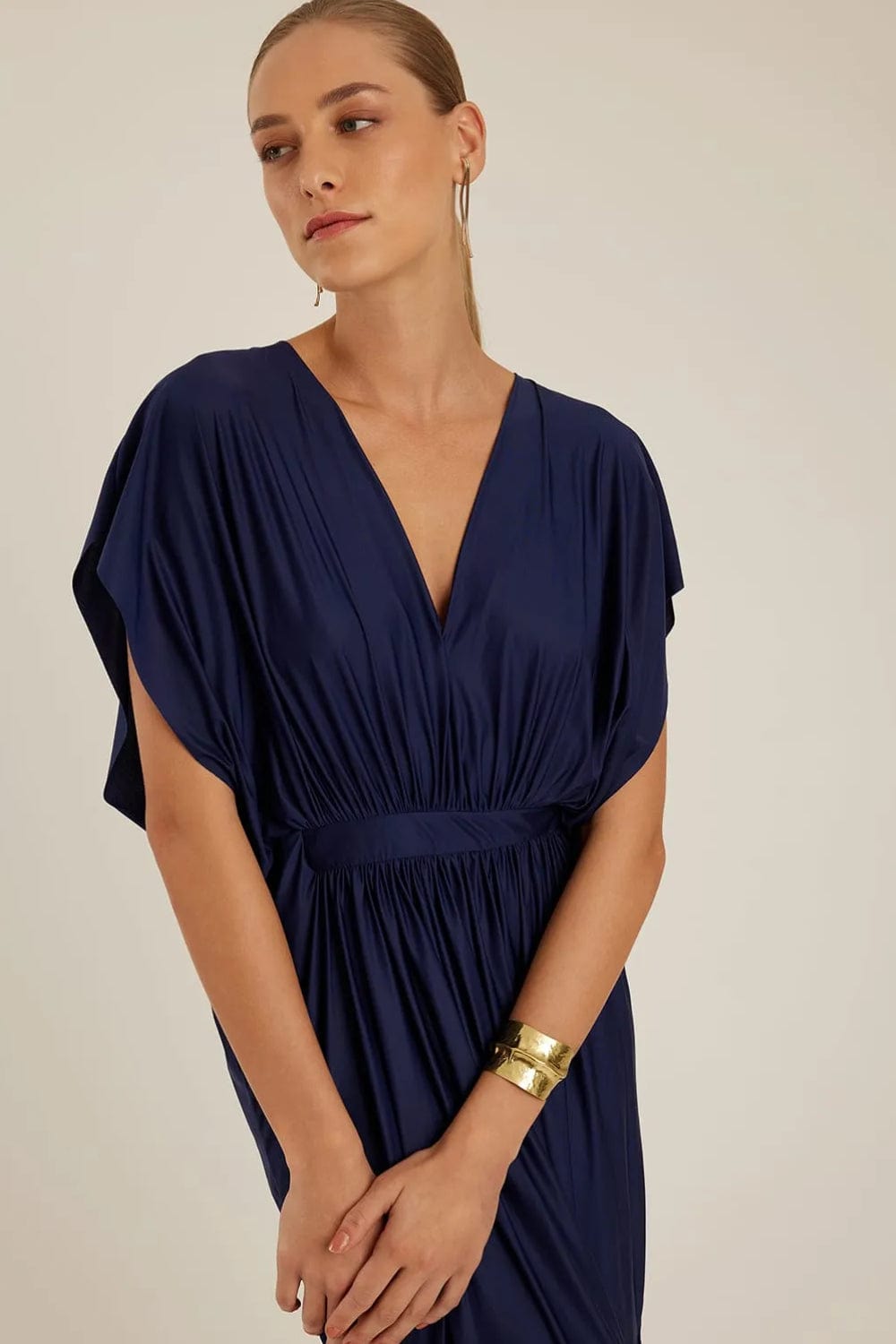 Lenny Niemeyer - Vestido Midi Manga Curta Mare Azul Marinho