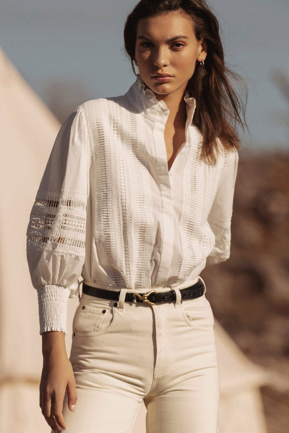 By Malina - Camisa Manga Longa Renda Lilo Off White