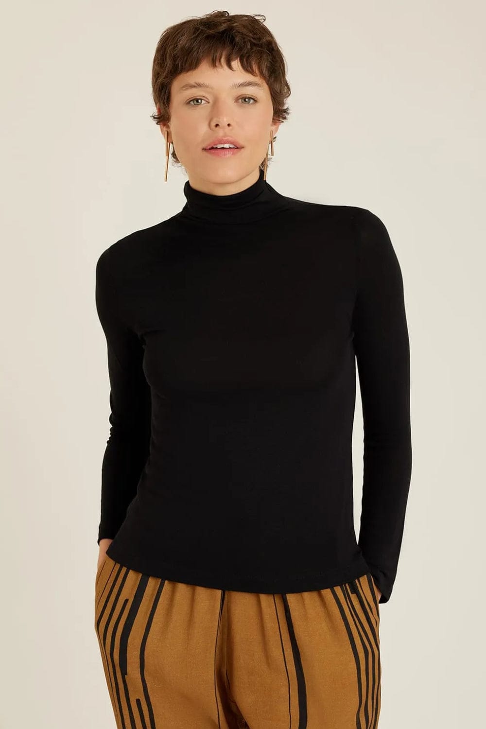 Lenny Niemeyer - Blusa Manga Longa Gola Alta Tricot New Preto