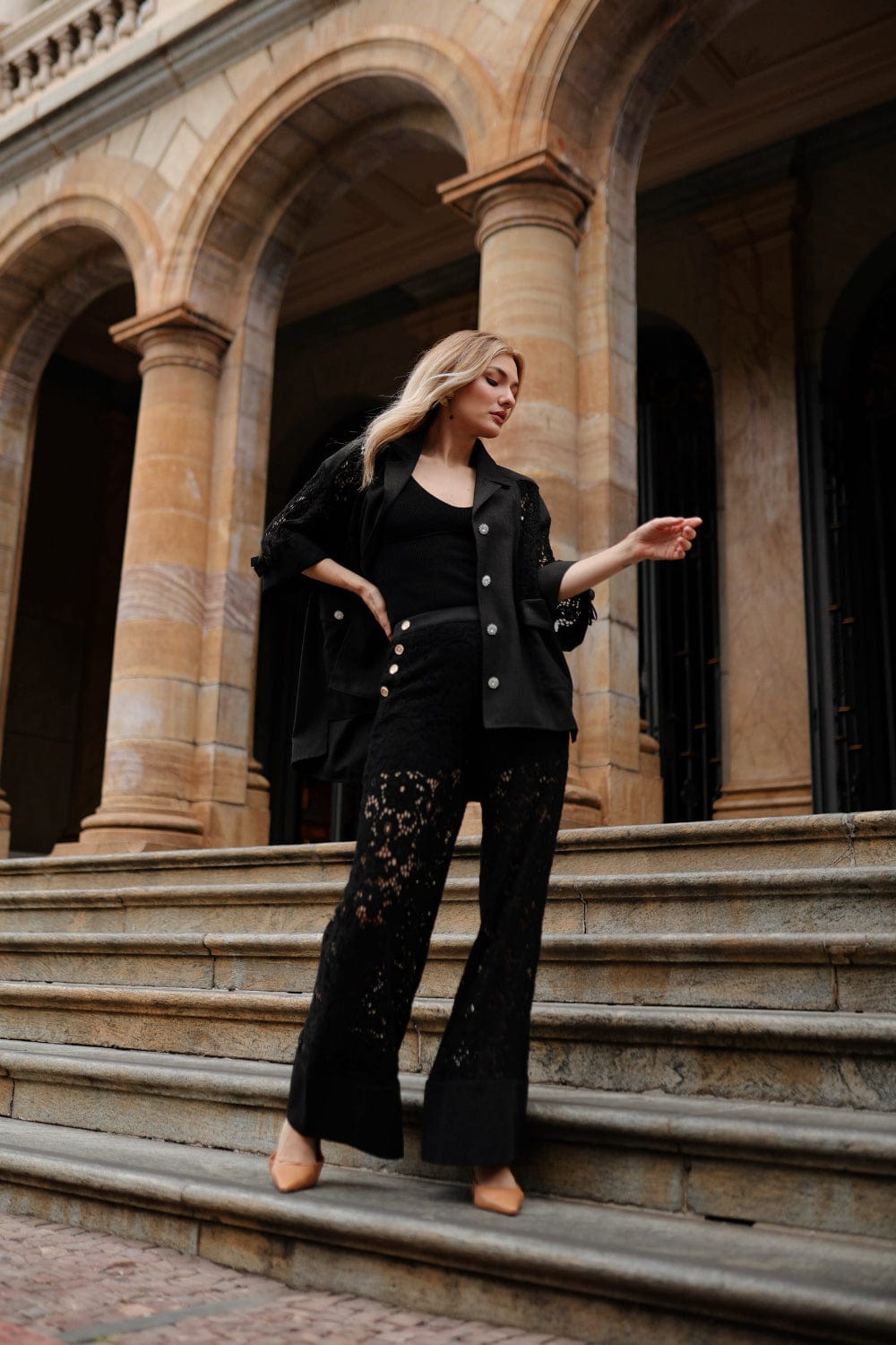 Edward Achour Paris - Blazer Renda Preto Botões Swarovski