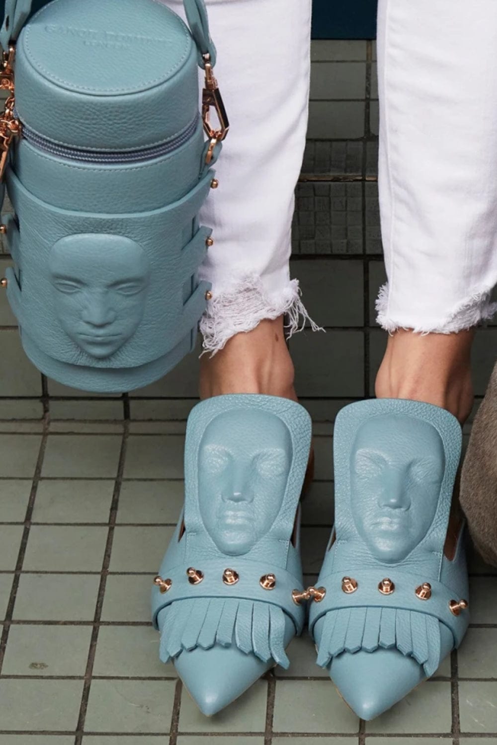 Ganor Dominic - Mule Couro Marcel Azul Claro