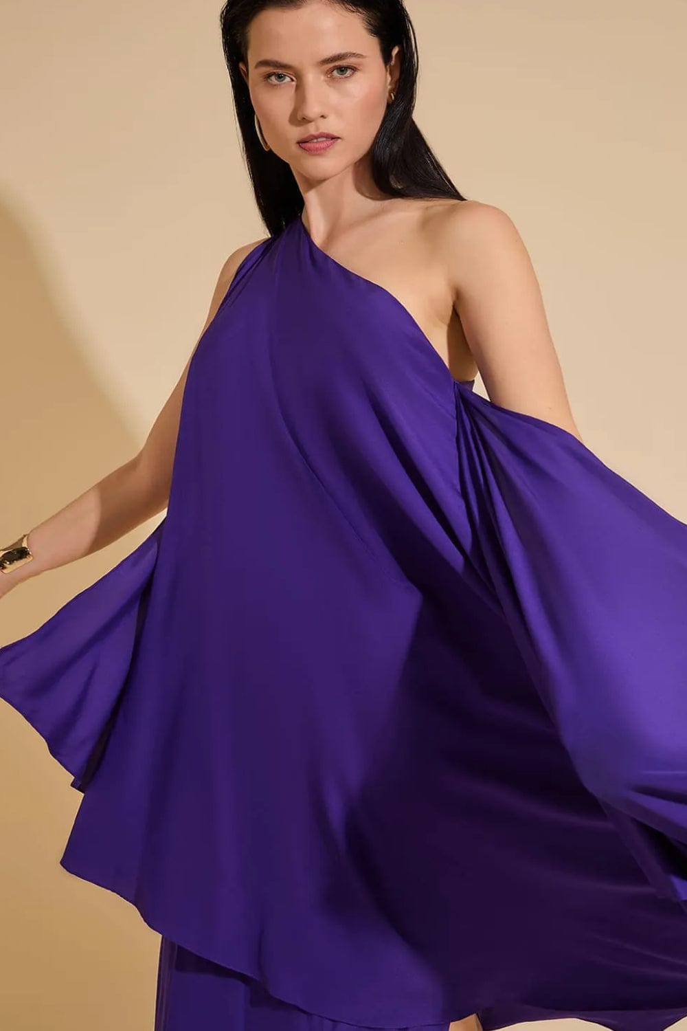 Lenny Niemeyer - Vestido Longo um Ombro Seda Jabuticaba Roxo