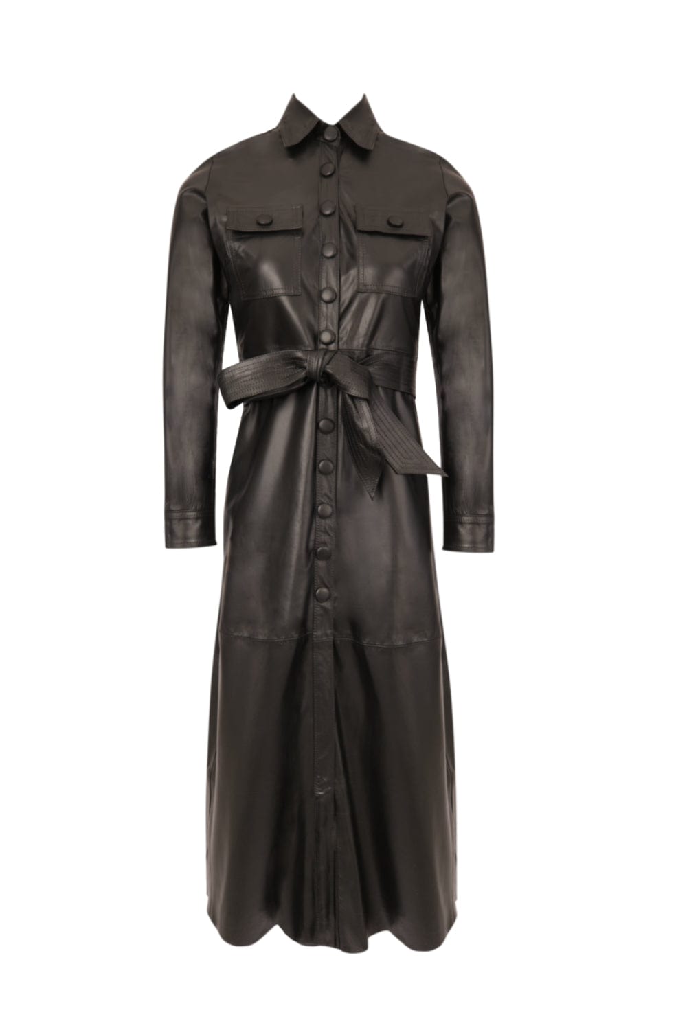 M Leal - Vestido Midi Chemisier Couro Preto
