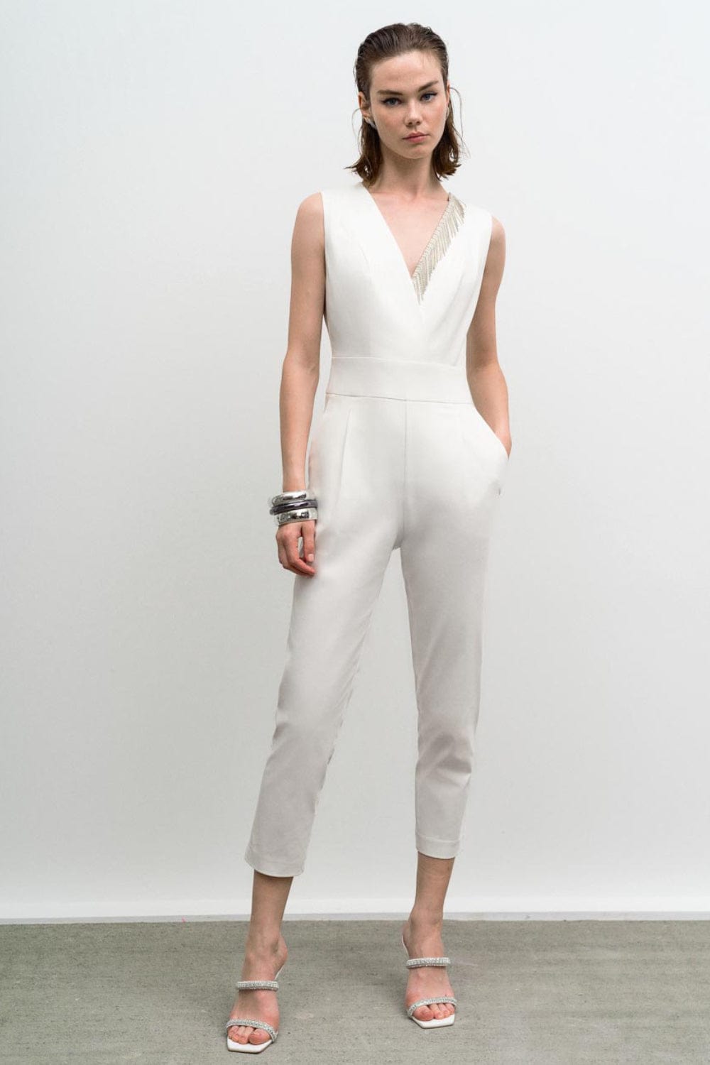 Access - Macacão com Franjas de Strass Off White