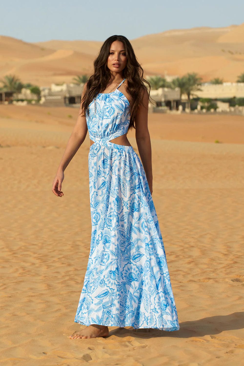 Melissa Odabash - Vestido Longo Duchness Azul & Branco Paisley Arabella