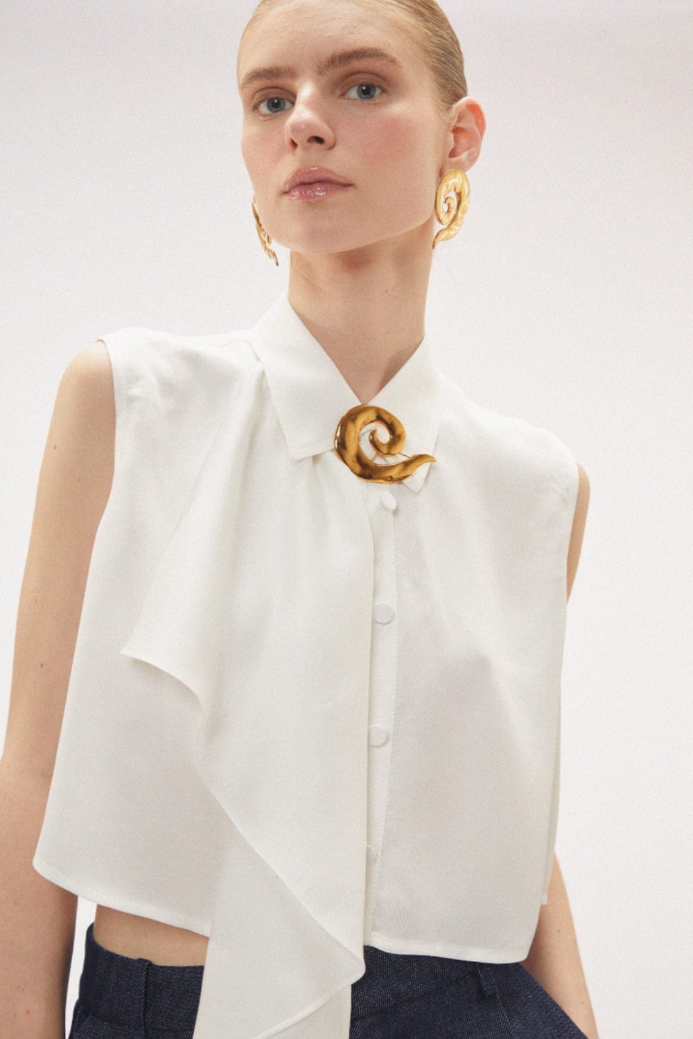 Coven - Camisa Cropped Crepe Elysia Off White