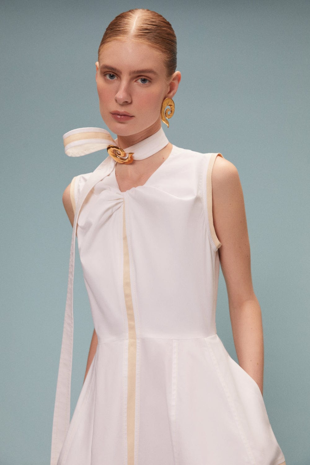 Coven - Vestido Midi Algodão com Sarja Raw Branco