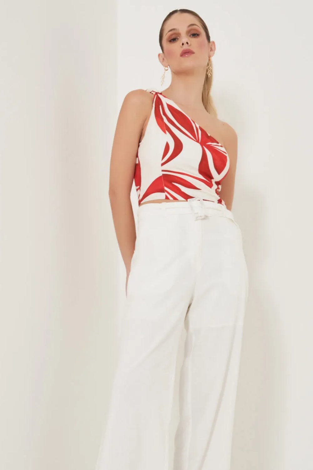 Mob - Calça Pantalona Bolsos Laterais Viscolinho Off White