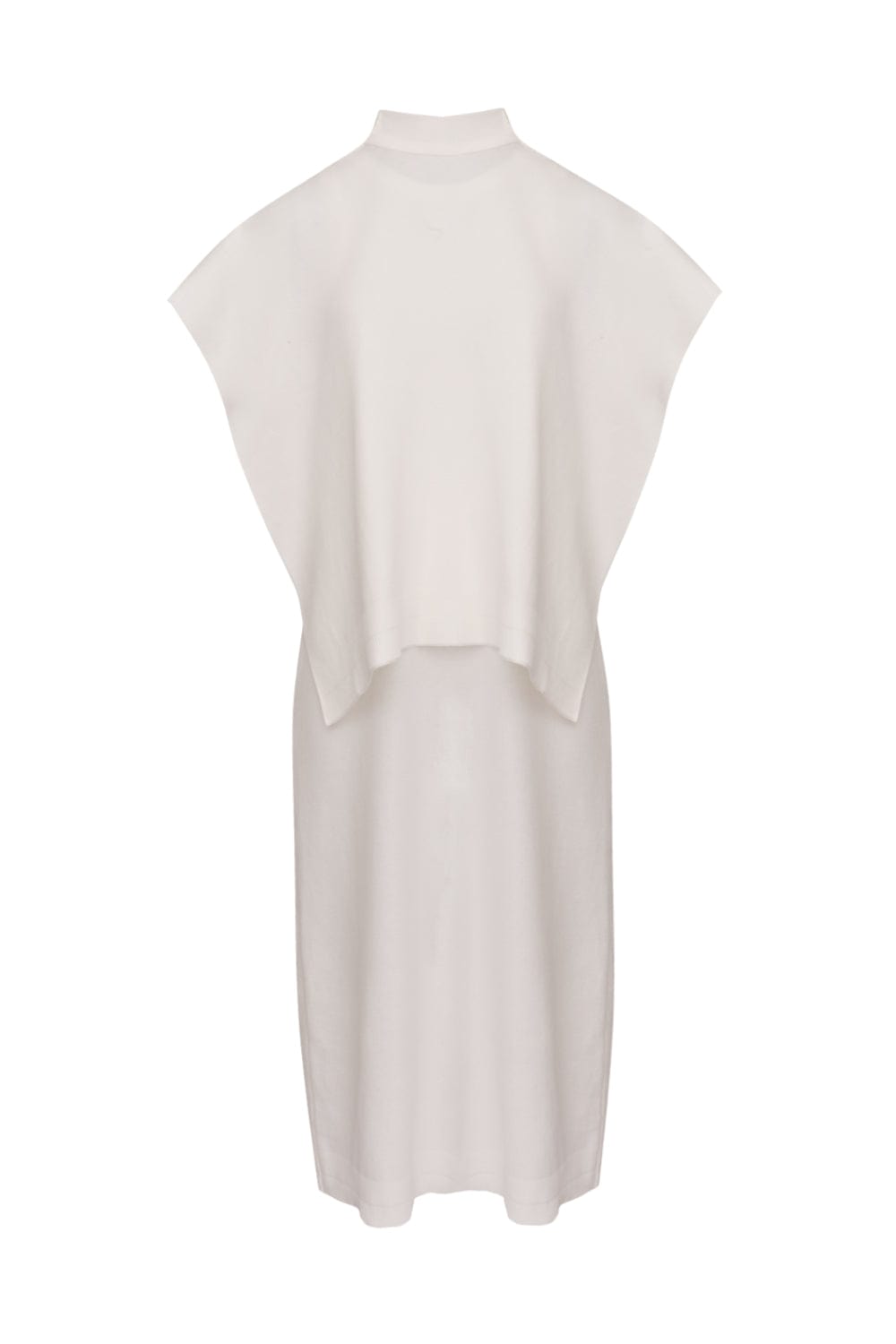 Coven - Vestido Midi Longuete em Tricot Acabamento Canelado com Sobreposição Off White