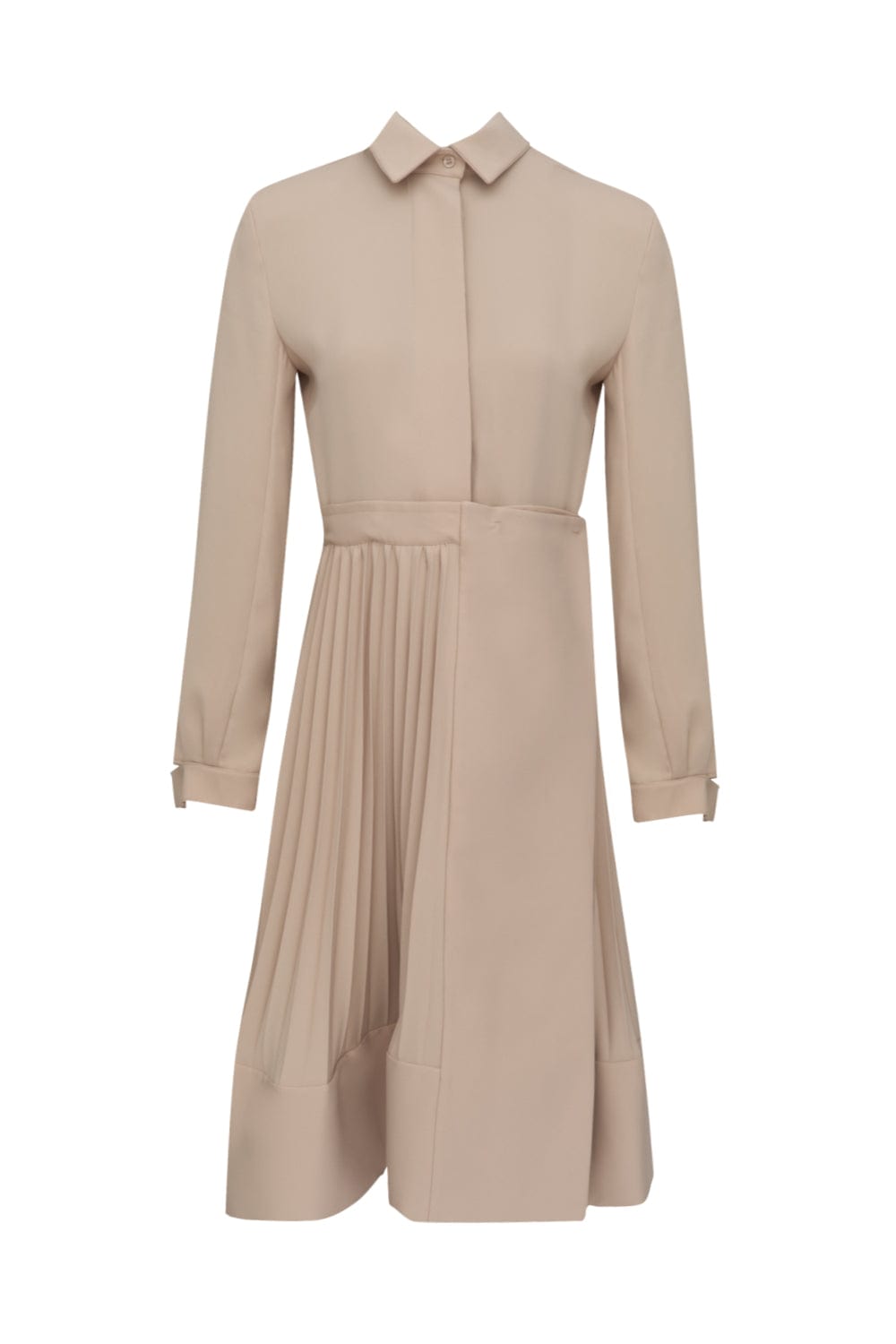 Glória Coelho - Vestido Midi Plissado Manga Longa Areia