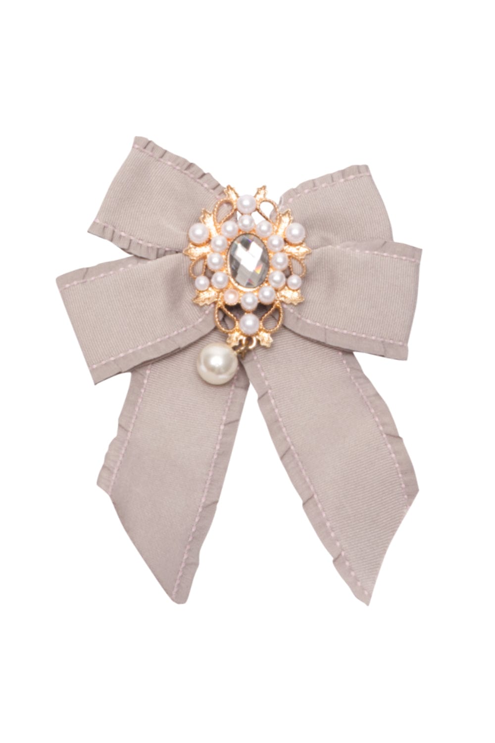 Broche Laço Duplo com Pérola Bege