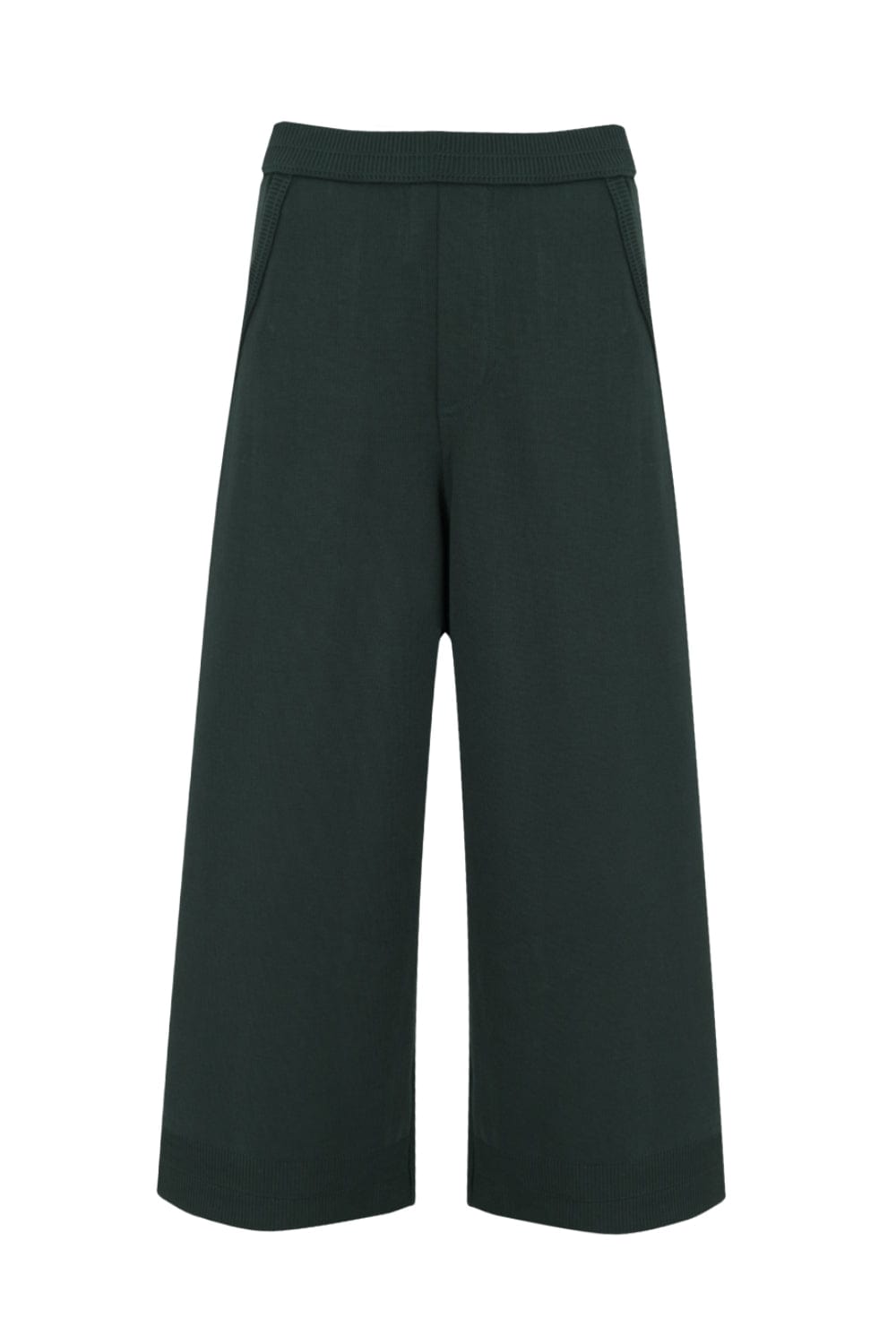 Coven - Calça Tricot Cropped Acabamento Canelado Verde Folha