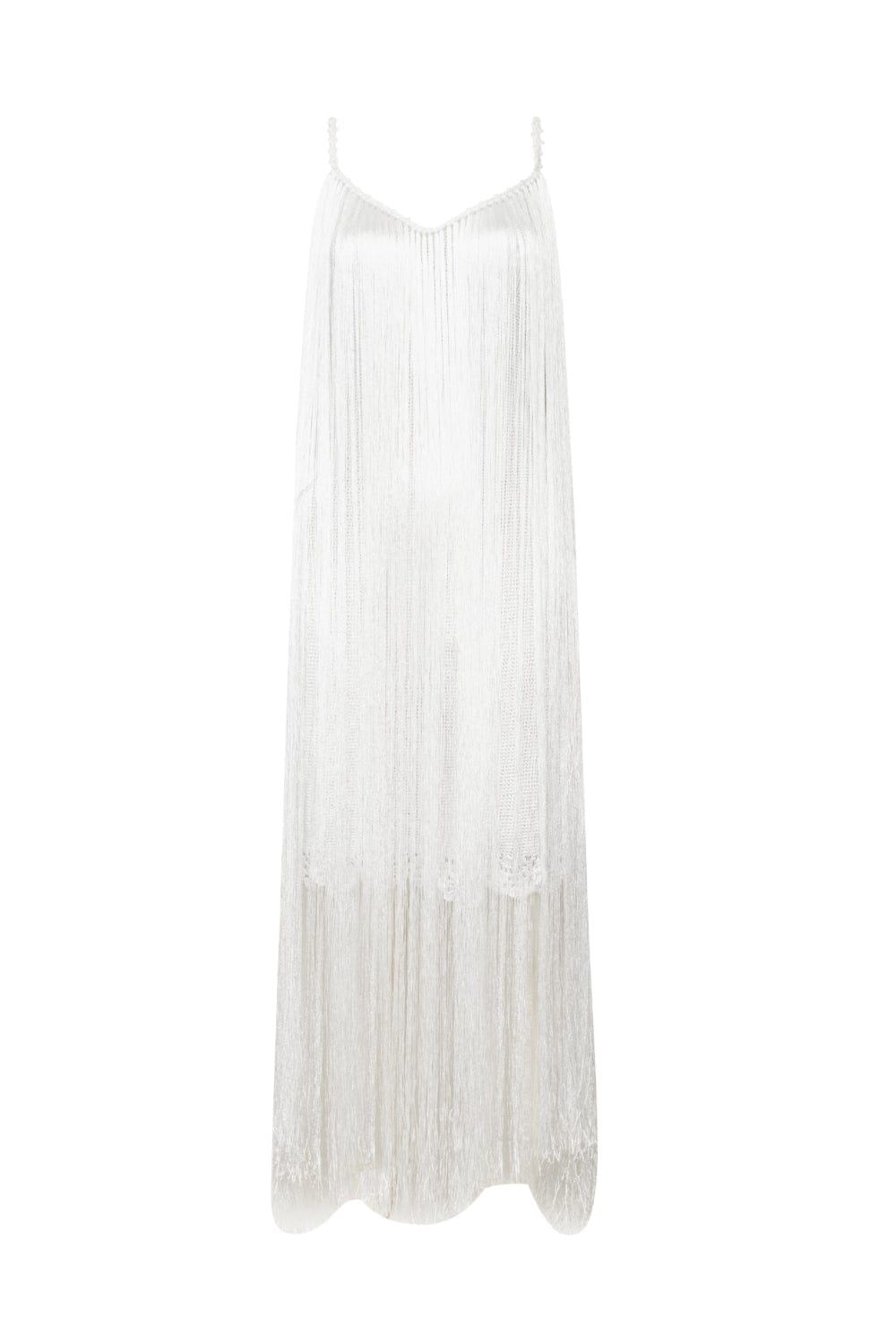 Club - Vestido Midi de Crochet e Franjas Branco