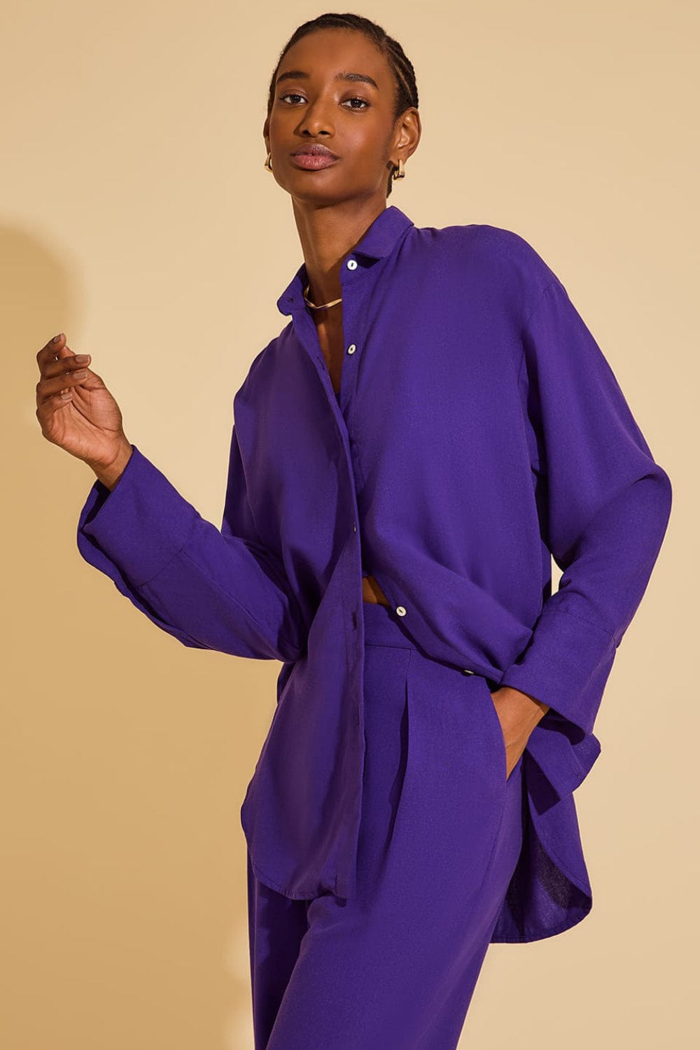 Lenny Niemeyer - Camisa Manga Longa Viscolinho Confort Jabuticaba Roxo