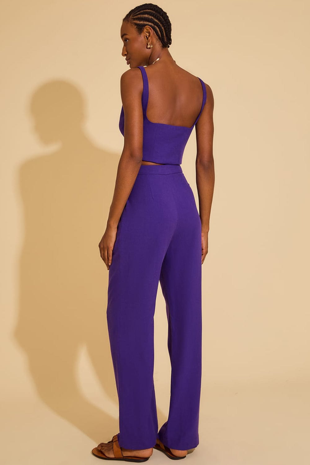 Lenny Niemeyer - Calça Pantalona Pregas Viscolinho Jabuticaba Roxo