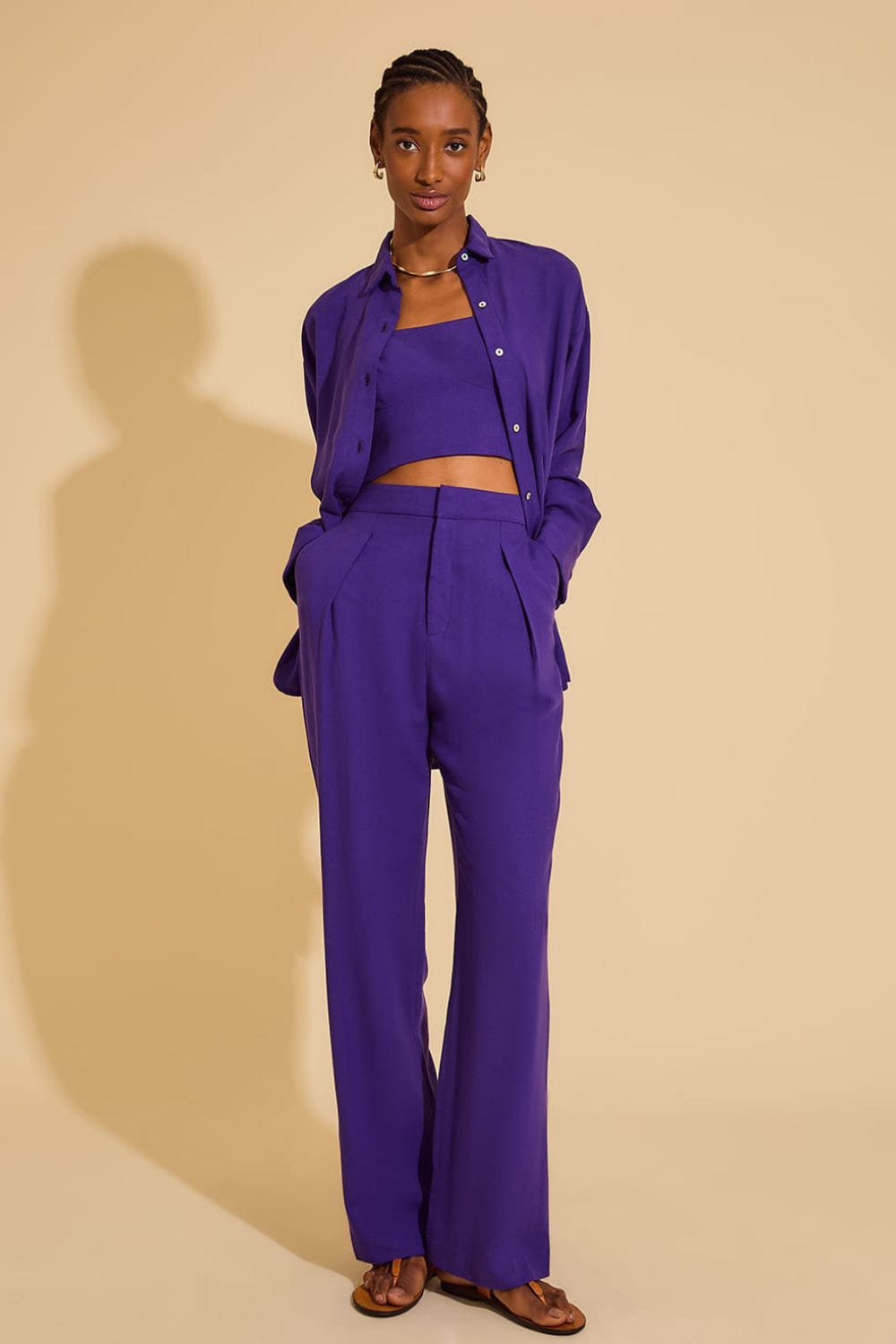 Lenny Niemeyer - Camisa Manga Longa Viscolinho Confort Jabuticaba Roxo