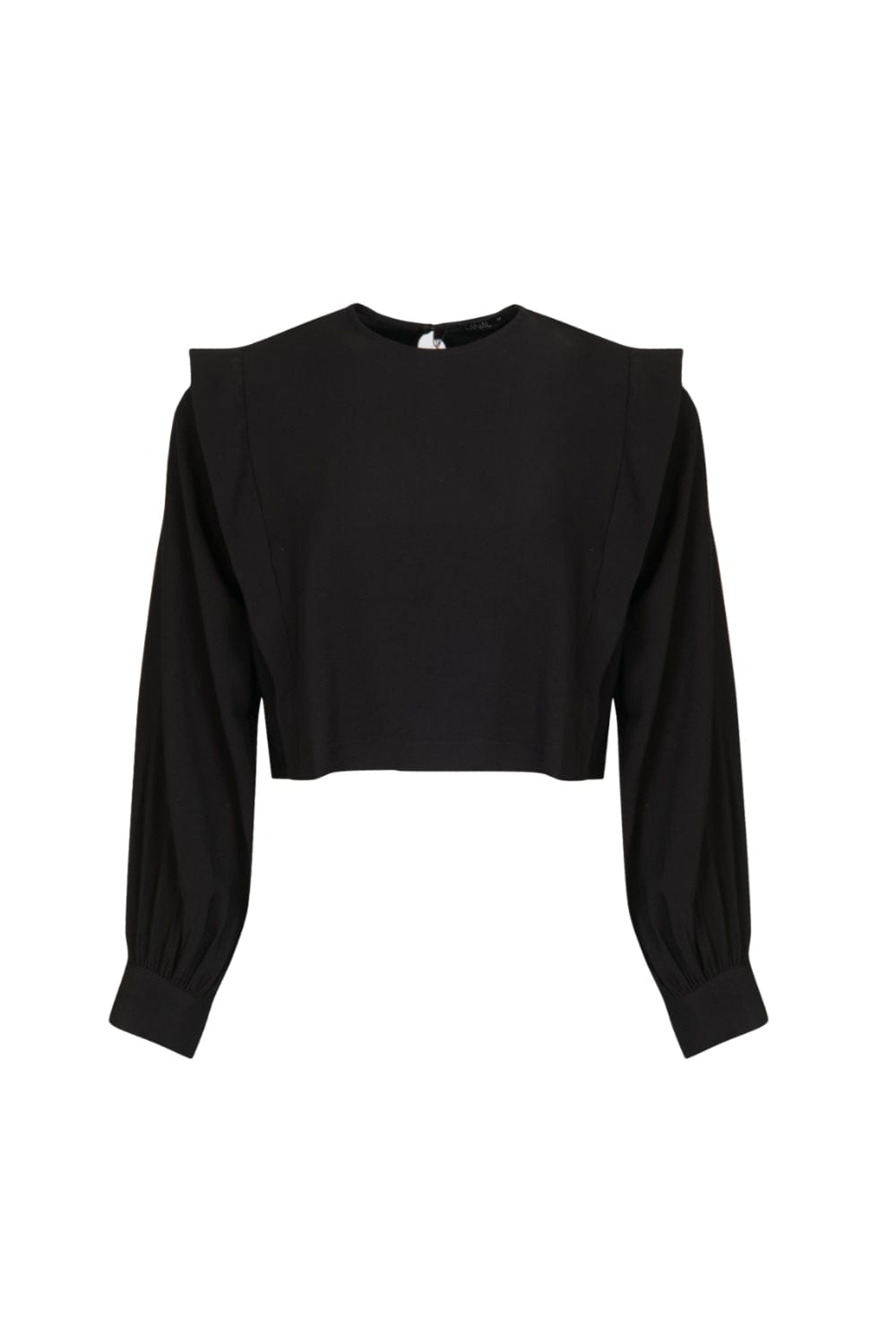 Canal - Blusa Manga Longa Ombreira Recorte Twill Preto