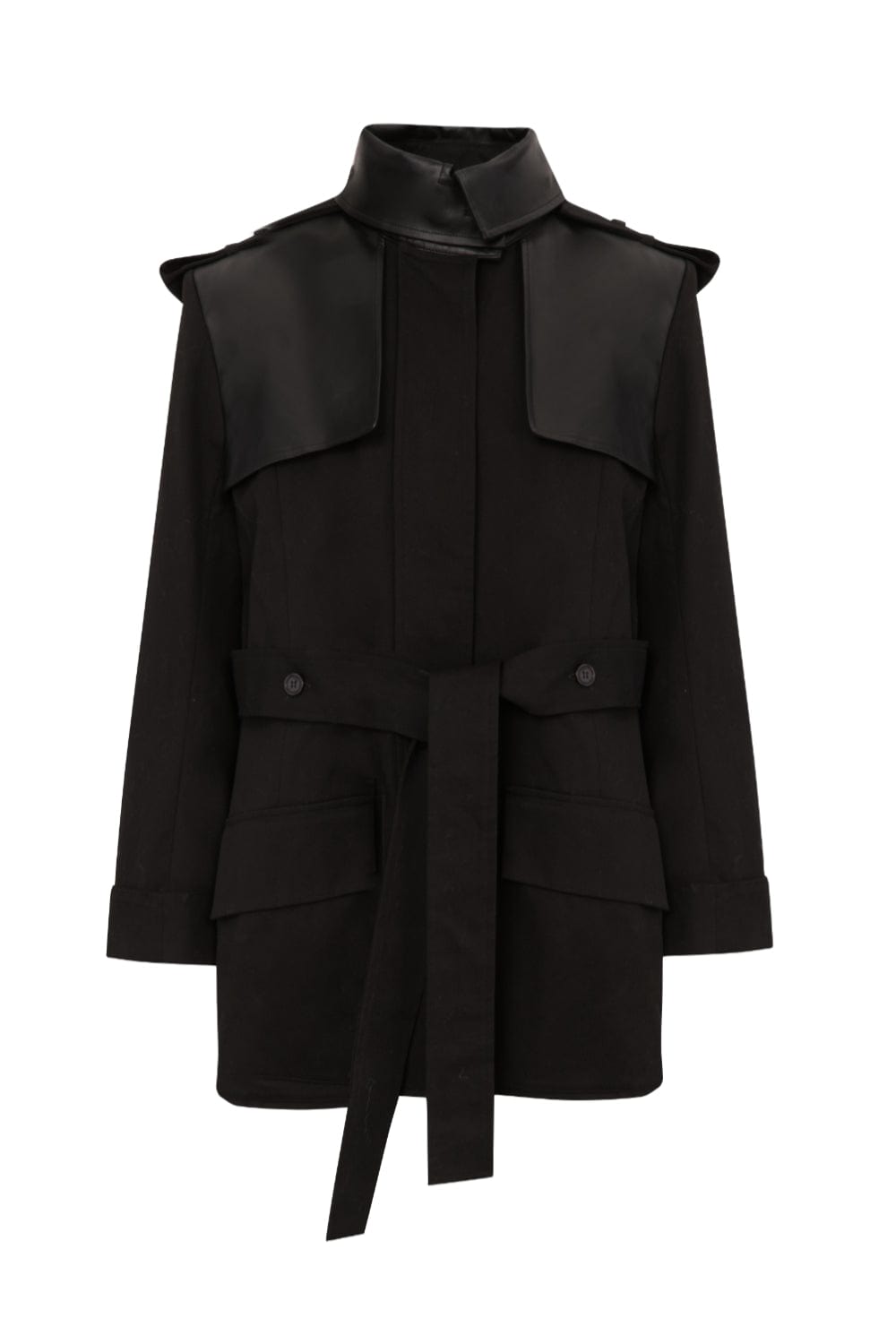 Glória Coelho - Trench Coat Algodão com Couro Preto