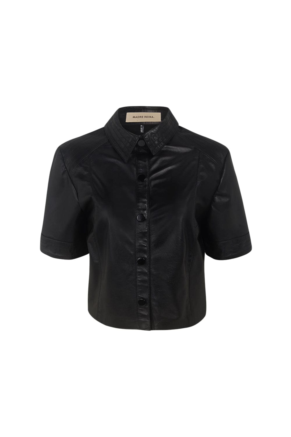 Madre Reina - Camisa Croped Manga Curta Mariana Couro Preto