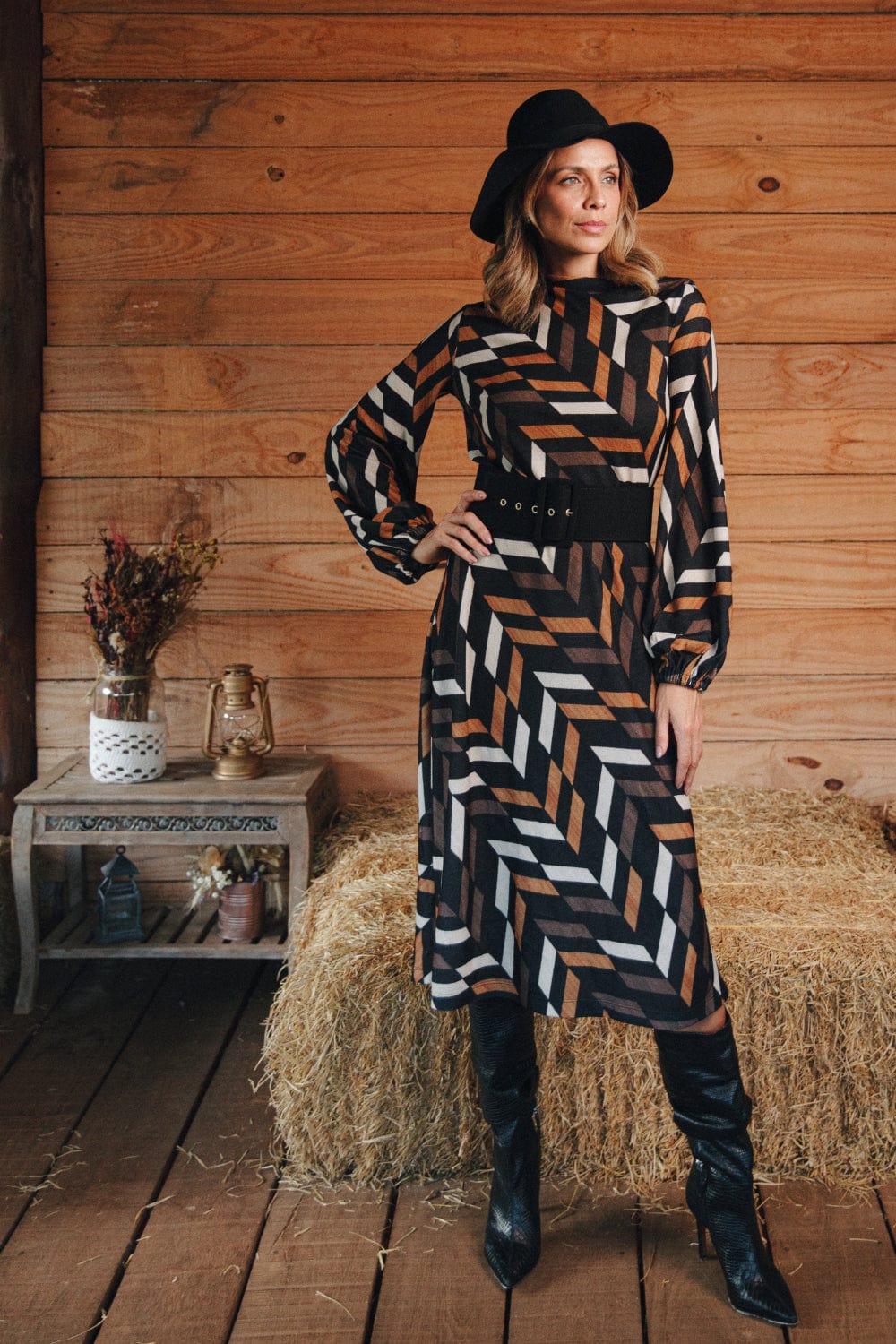 Access - Vestido Midi Assimétrico Tricolor