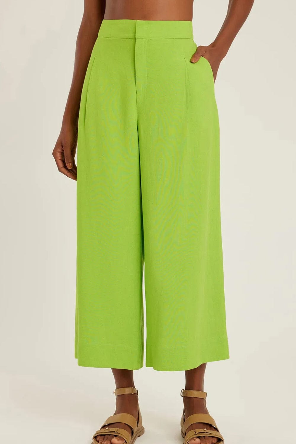 Lenny Niemeyer - Calça Pantalona Cropped Viscolinho Lime
