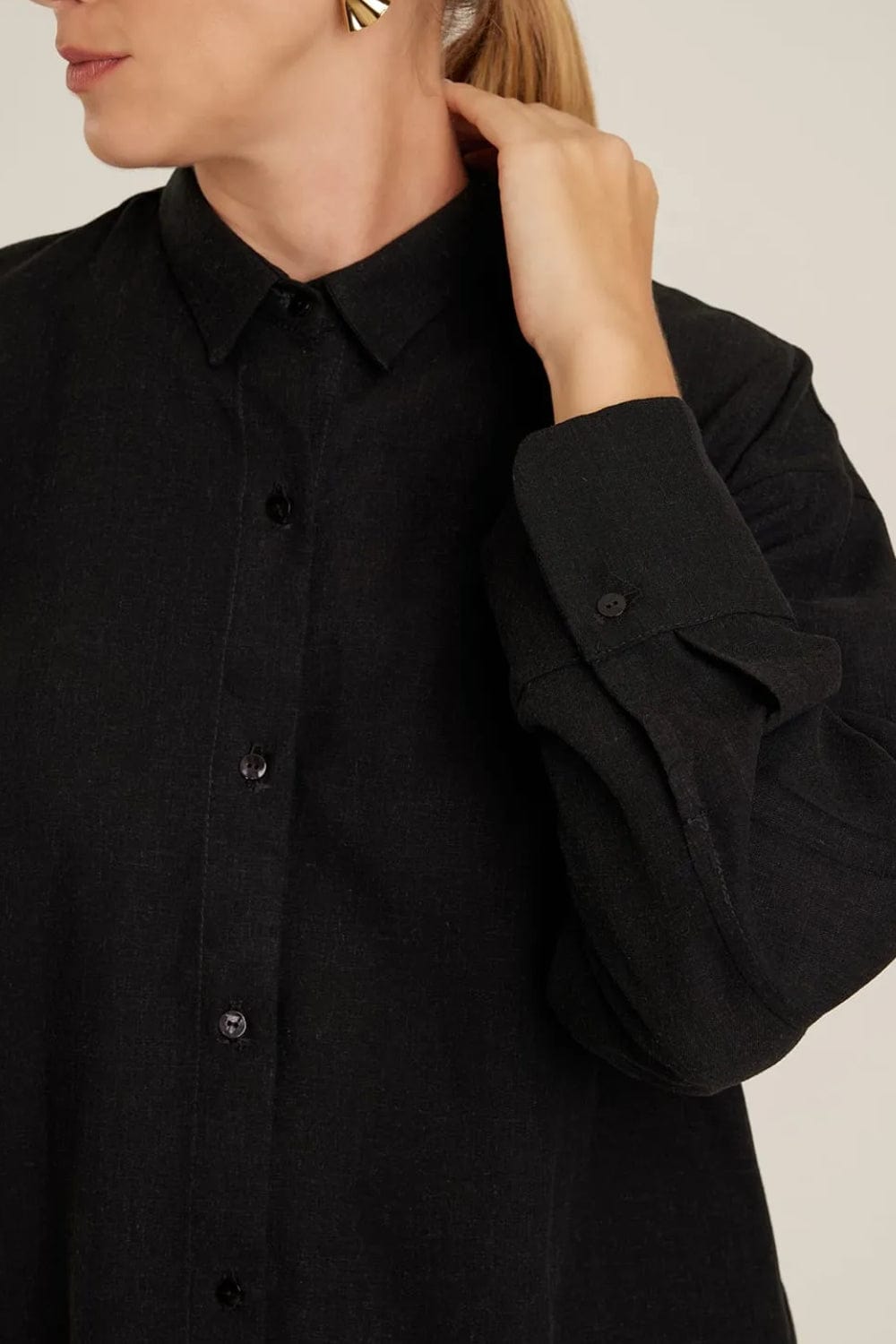 Lenny Niemeyer - Camisa Manga Longa Viscolinho Confort Preto