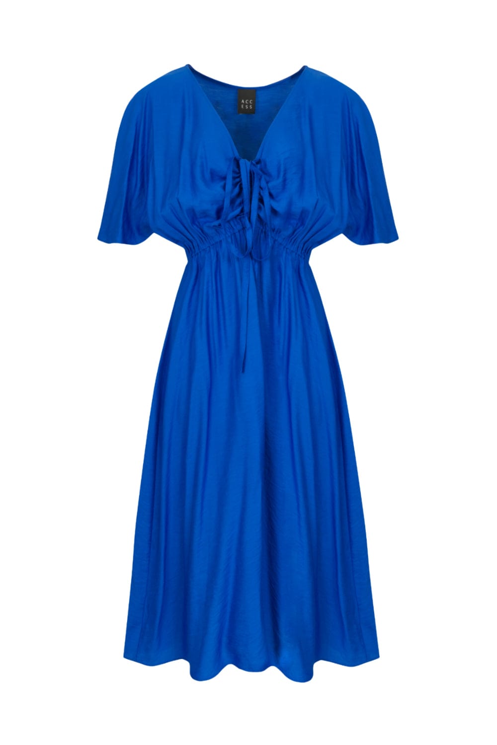 Access - Vestido Midi Franzido Frontal Azul
