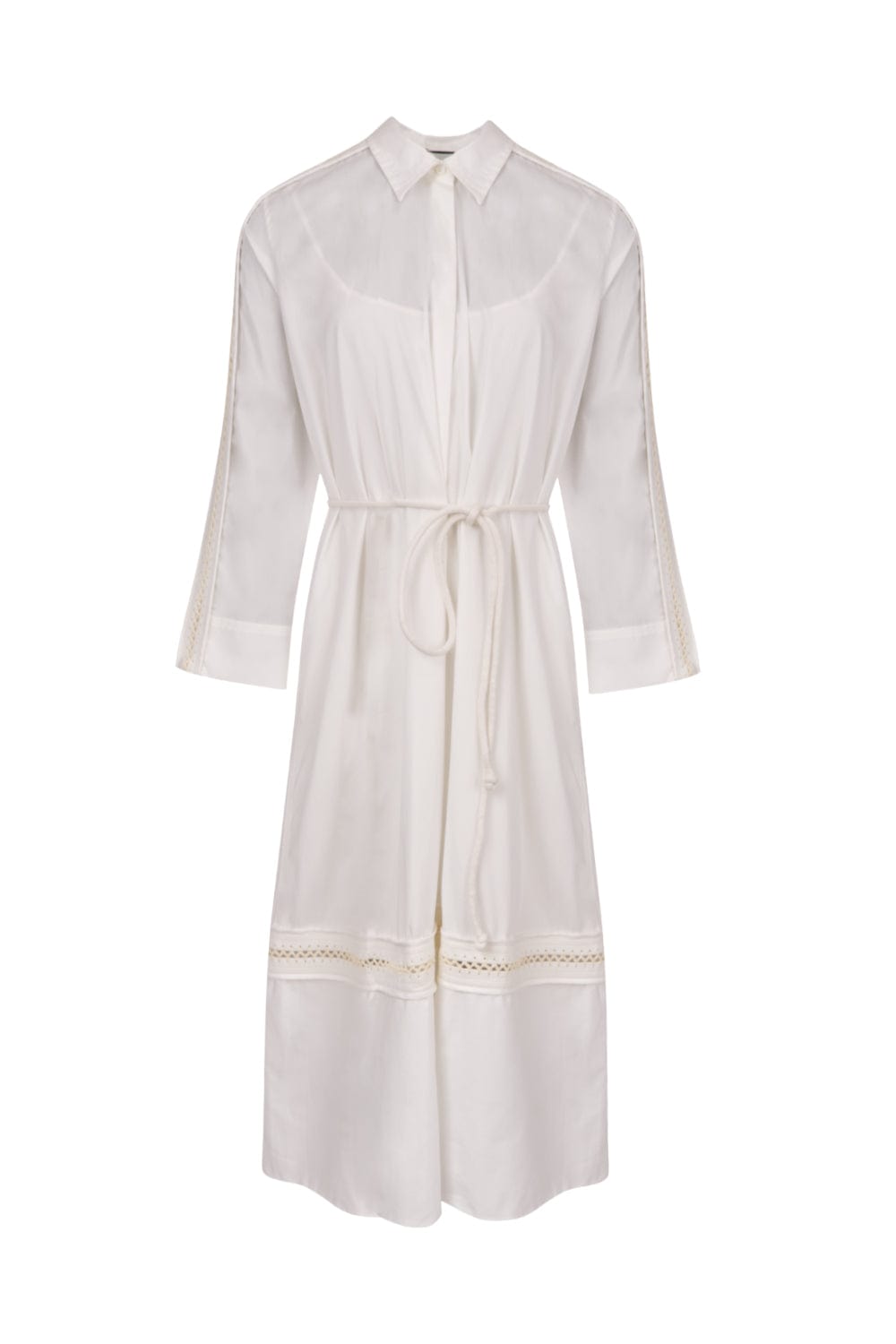 Coven - Vestido Midi Chemisier Manga Longa Off White
