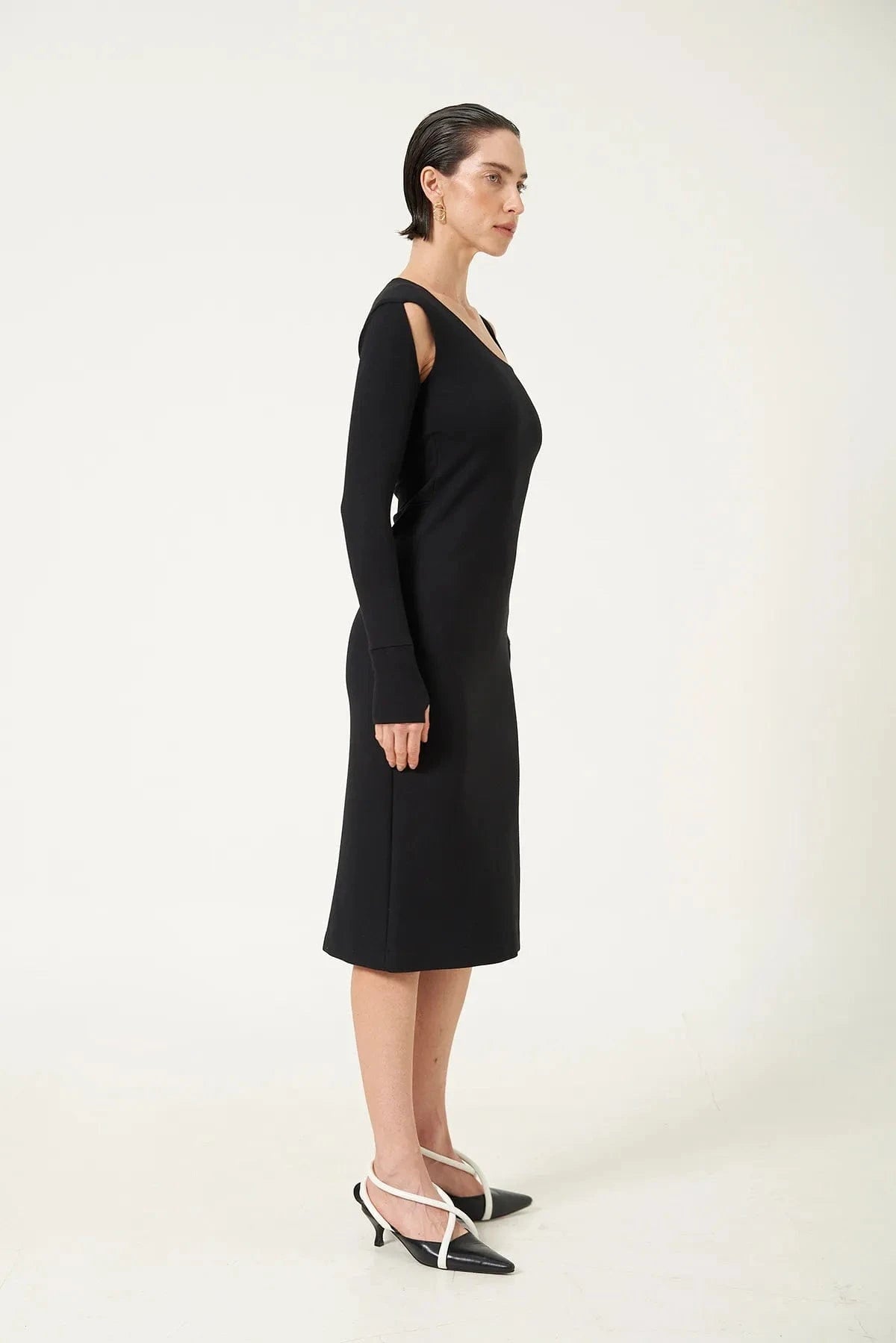 Glória Coelho - Vestido Midi Recortes Manga Longa Preto