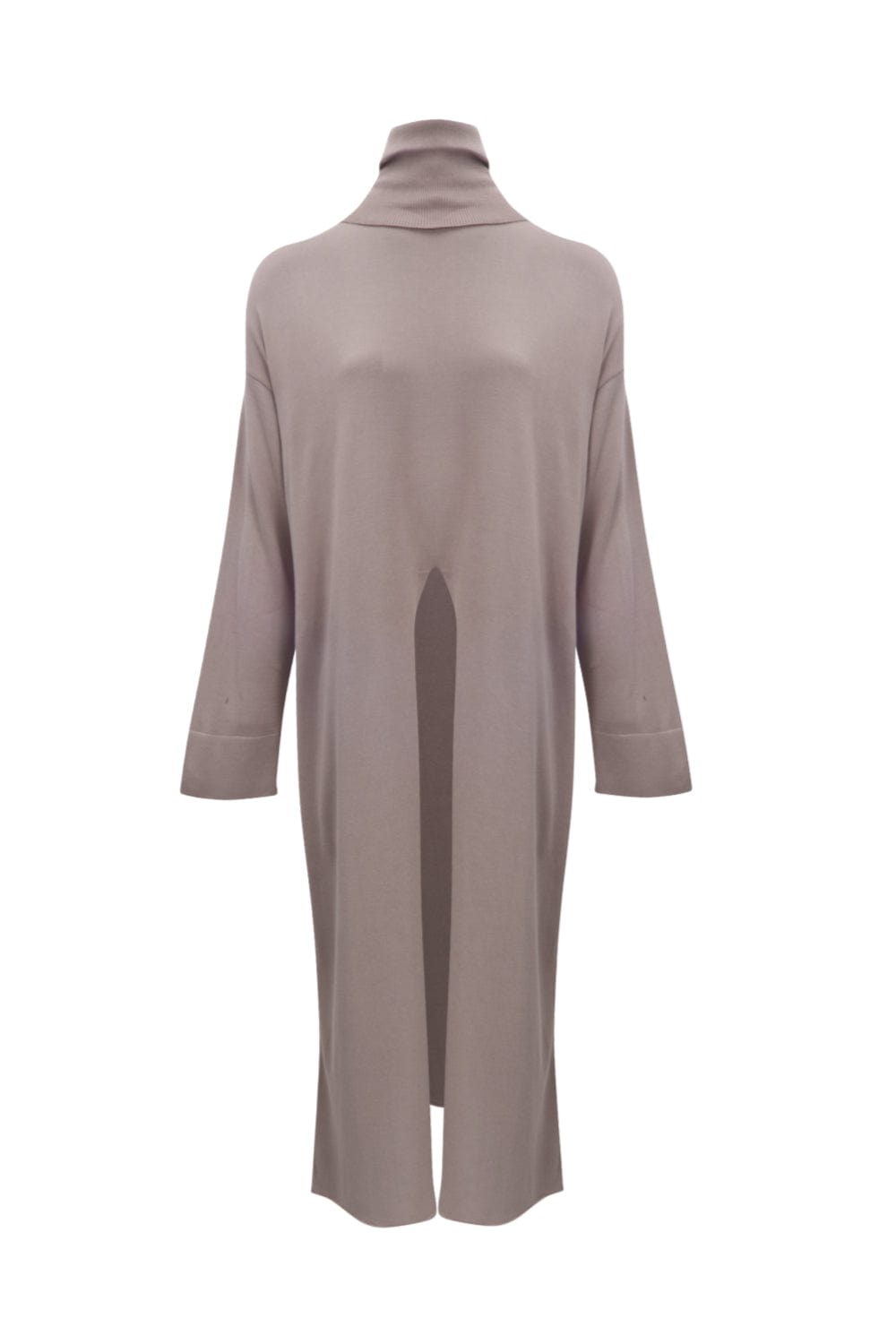 Viviane Furrier - Blusa Manga Longa Gola Alta Fenda Frontal em Tricot Fendi Cromio